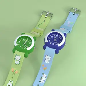 Digital Cute 3d Cartoon Animal For Boys Girls Gifts Kids Green Quartz Wrist Clock Slap Band Watch