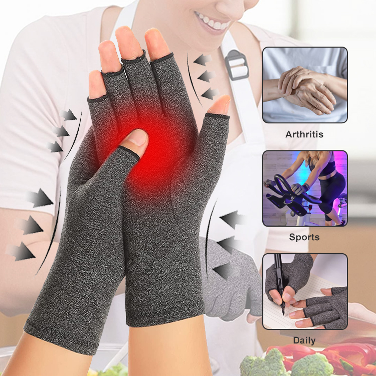 Женские перчатки от ревматоидной боли в суставах, серые, из спандекса, компрессионная терапия без пальцев, защита от артрита, перчатки для рук от боли