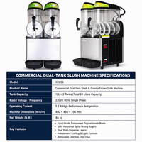Machine à smoothie et à slush commerciale Dongbei XC224 en acier inoxydable de qualité alimentaire, grande capacité, double cylindre, jus, neige fondante