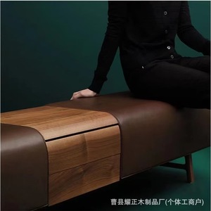 Cross-border Italian light luxury solid wood fabric bed end <b>stool</b> shopping mall shoe changing <b>stool</b> - Product Image 3