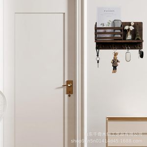 Wooden <b>Wall</b> <b>Mounted</b> <b>Shelf</b> Key Holder Solid Wood Mail Organizer Rectangle Brown Black White Multipurpose Entryway Storage - Product Image 4