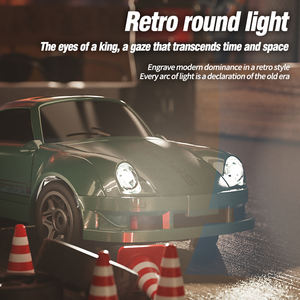 Voiture de course RC vintage 1:64, télécommande sans fil 2.4G, 4 roues motrices, jouet de course de bureau avec charge de type C et lumières LED - Product Image 3