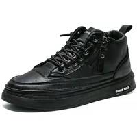 Chaussures montantes en cuir pour hommes, style décontracté chic, avec fermeture éclair, bottines tendance à lacets, baskets décontractées pour hommes