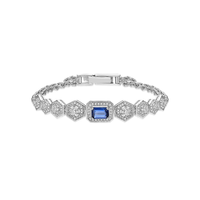 Bracelet en or blanc massif 18 carats avec chaîne fine et maillons, saphir bleu rond, bijoux de mode pour femmes, à porter tous les jours
