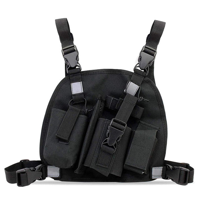 Tactical Walkie Talkie Chest Harness Shoulder Radio Front Pack Adjustable Pouch Holster Two Way Radio Vest Rig