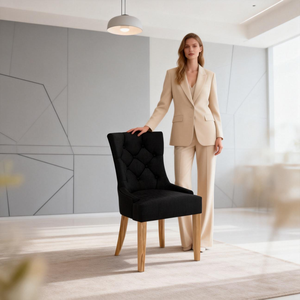 Sedia imbottita contemporanea con bottoni trapuntati e gambe <span class=keywords><strong>in</strong></span> rovere chiaro per <span class=keywords><strong>sala</strong></span> <span class=keywords><strong>da</strong></span> pranzo e <span class=keywords><strong>sala</strong></span> banchetti, sedia <span class=keywords><strong>da</strong></span> pranzo <span class=keywords><strong>in</strong></span> <span class=keywords><strong>legno</strong></span> - Product Image 1