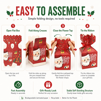 Boîte cadeau portable de Noël pour bonbons aux pommes, emballage en papier pliable, autoportante avec fermeture à ruban pour les boutiques et les cadeaux promotionnels