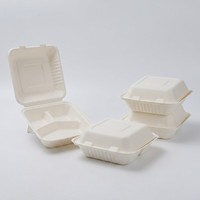 Boîte à clapet en bagasse à 3 compartiments, 9 pouces, jetable, biodégradable, compostable, pour plats à emporter, restauration, pique-nique