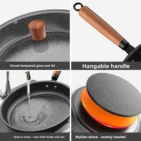 Wajan Penggorengan Anti Lengket Maifan Stone dari Besi Cor dengan Tutup Kaca, Wajan Dasar Datar Minimalis Modern untuk Kompor Gas & Induksi