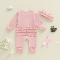 Barboteuse personnalisée en coton avec lettre et étiquette, vêtements de printemps et d'automne pour bébés, combinaison col rond à manches longues avec nœud papillon pour filles et bambins, 1 pièce