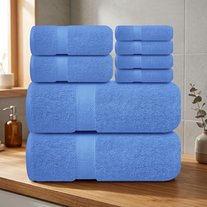 Juego de Toallas de Baño de Algodón Orgánico Ecológico con Diseño a Cuadros para Hotel, Spa y Ropa de Cama - Product Image 1