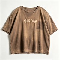 T-shirt Homme Streetwear Personnalisé en Coton Épais Surdimensionné, Coupe Courte, Effet Usé et Délavé, Imprimé Lettres Gothiques Vintage