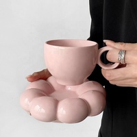 Mug à café en céramique avec soucoupe, motif tournesol et nuage, série Macaron mignonne, cadeau pour mariage et anniversaire, pour thé, lait et latte