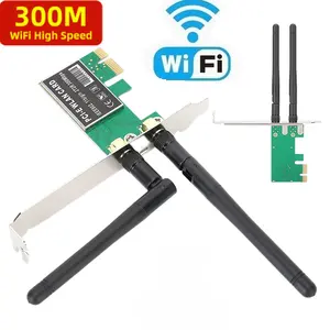 Kartu jaringan nirkabel WIFI PCI-E, 300Mbps PCI-E, Desktop dua antena 2.4G 300M 2T2R PCI e WIFI LAN kartu adaptor PC komputer akses