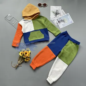 Moletom infantil de patchwork, conjunto de duas peças, blusa de corrida casual esportiva para crianças