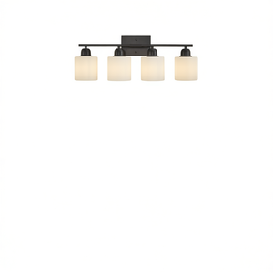 Modern Bathroom Vanity <b>Light</b> 4-<b>Light</b> Black Iron Wall Mounted E26 <b>Socket</b> Milky White Frosted Glass Dimmable IP54 Mirror Lamps - Product Image 1