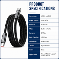 Câble de charge rapide 240W PD3.1 Type-C vers Type-C, blindé, en nylon tressé, en cuivre pur, vente en gros OEM