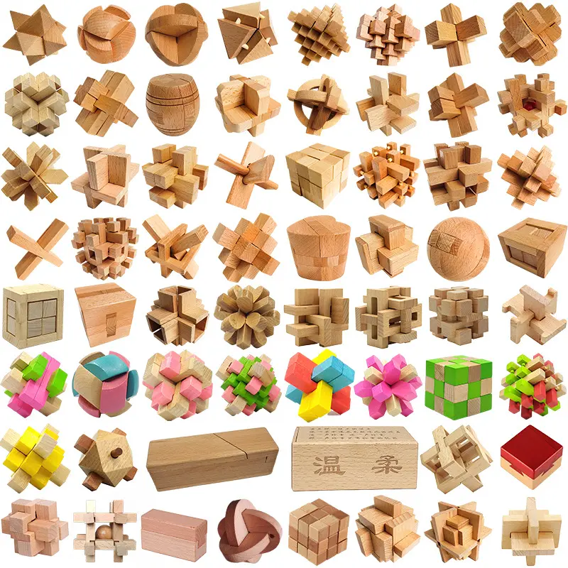 Children Adult Puzzle Toys KongMing Lock Lu Ban Lock 3D Wooden Interlocking Burr Puzzles Game Toy For Adult Kids