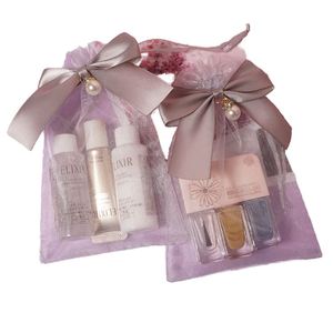 Customized Logo Printed PVC Organza Bag with Pearl <b>Bow</b> for Cosmetics Storage & Wedding <b>Gift</b> Pouch - Product Image 1