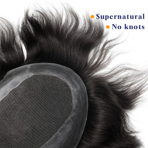 Mái tóc giả nam Aizhilin Úc, tóc Remy Ấn Độ, chất liệu ren Pháp, viền PU, 100% tết tay, sóng tự nhiên/thẳng, mật độ 100%, 38mm - Product Image 5