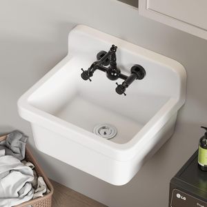 Évier utilitaire à montage <span class=keywords><strong>mural</strong></span> de 21 pouces blanc en argile réfractaire avec accessoires pour salle de bain cuisine <span class=keywords><strong>garage</strong></span> utilisation extérieure - Product Image 1