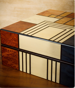 Coffret à <span class=keywords><strong>cigares</strong></span> <span class=keywords><strong>en</strong></span> placage de bois marqueté design vintage avec séparation amovible capacité de 25 <span class=keywords><strong>cigares</strong></span> - Product Image 1