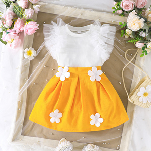 ชุดเดรสเด็กผู้หญิงน่ารักสไตล์หรูหราสำหรับฤดูร้อน ชุดเสื้อผ้าเด็กสองชิ้นแบบไม่มีแขน แต่งลูกไม้สไตล์งานปาร์ตี้ สำหรับเด็กผู้หญิงอายุ 4 ถึง 8 ปี - Product Image 1