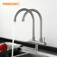 Robinet de cuisine à poser sur plan, en acier inoxydable brossé, double poignée, pivotant, mitigeur d'évier à deux voies, avec valve en laiton
