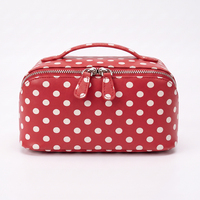 Bolsa de Cosméticos de Cuero con Diseño de Puntos Rojos, Personalizable con Logotipo, de Doble Capa, para Viaje, Organizador de Maquillaje, Marca LZ Supplier