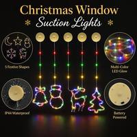 Luces Decorativas Navideñas para Ventanas con Campanas, Estrellas, Ciervos, Copos de Nieve, Santa Claus y Muñecos de Nieve
