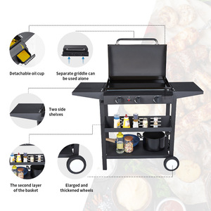 <span class=keywords><strong>Barbecue</strong></span> au <span class=keywords><strong>gaz</strong></span> moderne et résistant au vent pour l'extérieur, <span class=keywords><strong>avec</strong></span> 3 brûleurs, <span class=keywords><strong>couvercle</strong></span> et roulettes, portable, sans fumée, pour plusieurs personnes - Product Image 3