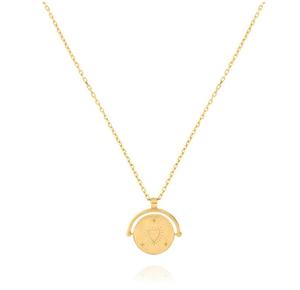 De acero inoxidable chapado en oro amarillo de la moneda disco declaración grabado palabra amor suerte girando colgante collar - Product Image 2
