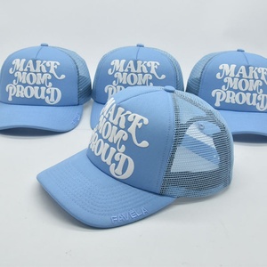 Custom High Quality Foam Sports Trucker <b>Cap</b> 3D Puff Printed <b>Plain</b> 5 Panel Mesh Trucker <b>Cap</b> - Product Image 3