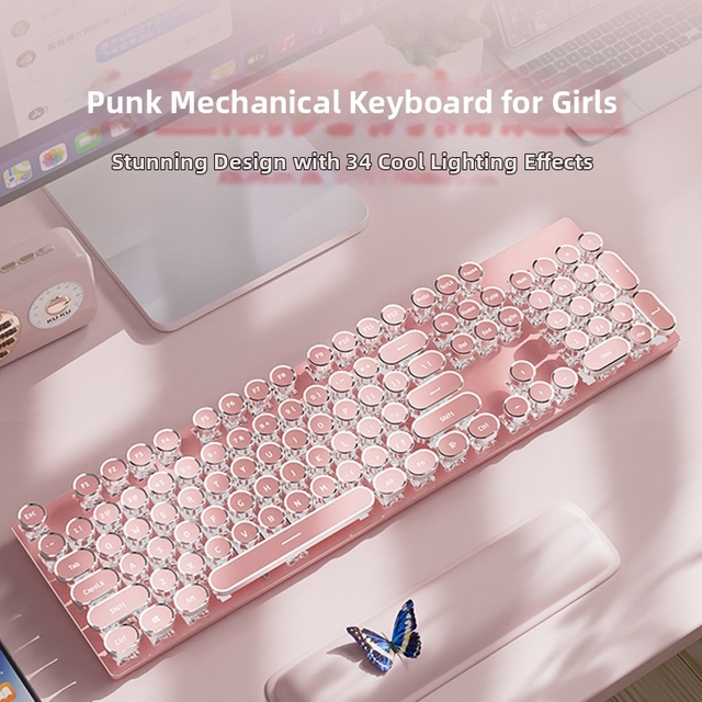 Gaming Punk Style Wired Keyboard and Mouse Set Mechanical Keyboard USB 1600 DPI LED Backlit 104 Keys White Light in Stock