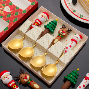 Grand ensemble de cuillère et fourchette en or pour sapin de Noël cuillère à café en acier inoxydable fourchette à <span class=keywords><strong>thé</strong></span> 2pcs 4pcs ensemble de couverts avec boîte cadeau - Product Image 2