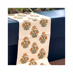 Patrón de impresión de bloque de mano minimalista GOTS certificado 100% algodón bordado Chic ecológico 72 pulgadas 250g camino de mesa de comedor - Product Image 1