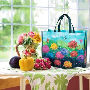 Sacs de courses réutilisables, grands sacs pliables en tissu non tissé avec motif de papillons et de fleurs pour les courses, capacité de 50 lb - Product Image 5