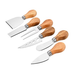 Cuchillo profesional de acero inoxidable de alta calidad para queso a granel, tablero en blanco con cuchillos con mangos de madera de goma - Product Image 5
