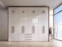 Armoire intégrée moderne avec portes en verre MDF et éclairage LED, montage mural facile pour le rangement de la chambre