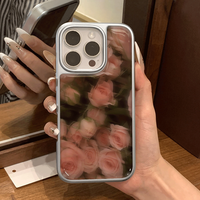 Coque de téléphone antichoc à motif rose pour iPhone 17 18 Pro Max 15 Plus 12, avec bord argenté et protection arrière anti-chute