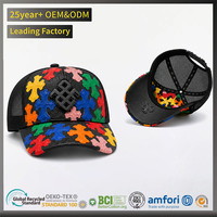 Casquette Trucker Multicolore avec Patchs Croisés, Dos en Maille Noire, Logo 3D en Cuir Gaufré, Visière Courbée, Fermeture Snapback Ajustable