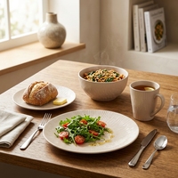 Service de table en grès céramique Guangda Premium Europe, 16 pièces, écologique, compatible micro-ondes et lave-vaisselle, résistant à la chaleur, pour hôtel