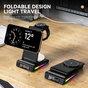Gadget de voyage <span class=keywords><strong>Portable</strong></span> RGB Streaming Light pliable avec affichage de la température de l'horloge 5 en 1 chargeur sans fil pour <span class=keywords><strong>iphone</strong></span> pour Samsung - Product Image 4