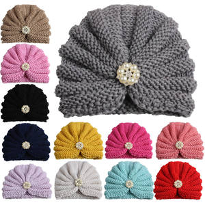 Nouveauté : <span class=keywords><strong>Turban</strong></span> pour enfants en gros, Europe et Amérique, couleur unie, perles et diamants, bonnet en <span class=keywords><strong>laine</strong></span> pour bébé, bonnet tricoté chaud pour bébé - Product Image 3