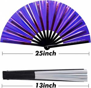 High Quality PVC Bamboo Handheld Fan Carved Technique Large Size Classic Personalized Logo for Festivals Raves Weddings Parties - Product Image 2