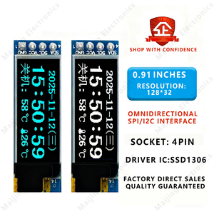 Maijing Shenzhen โมดูลการแสดงสินค้าอิเล็กทรอนิกส์0.91นิ้ว <span class=keywords><strong>I2C</strong></span> <span class=keywords><strong>OLED</strong></span> ขนาด128x32 4-PIN <span class=keywords><strong>SSD1306</strong></span>อี-กระดาษพร้อม38x12mm ติดตั้งผ่านรู - Product Image 2