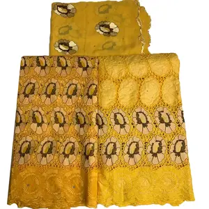 Tissu en coton pour femmes, vêtements africains, dentelle, beauté, bazin, ML56B61