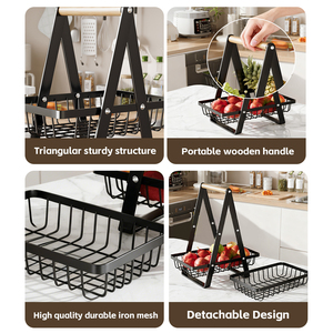 Panier à fruits en métal à plusieurs niveaux pour comptoir de cuisine, antirouille, support de rangement pour fruits et légumes avec panier en fil métallique carré pour pique-nique - Product Image 3