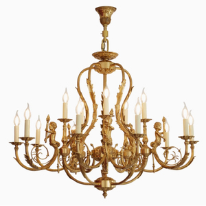 Escultura Wolf Boy Chandelier Cobre Corsé Colgante Vela Doble Hilo Rama Motivo Chapado en Oro Lámpara Colgante - Product Image 1