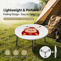 Table ronde pliante imprimée de dessins animés, pour la maison, la salle à manger, le camping en plein air, portable, sans assemblage, bureau simple